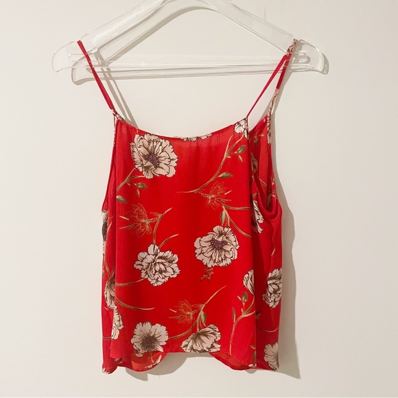 Red Floral Top with Spaghetti Straps - Picture 2 of 9